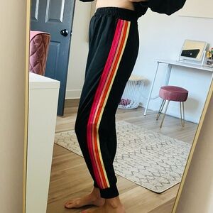 SHEIN black sweatpants joggers with rainbow stripes - M